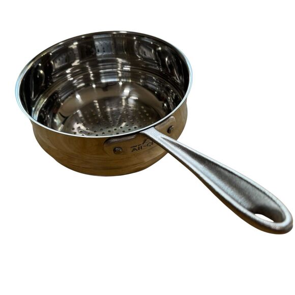 All-Clad 8” Stainless Steel 3Qt Steamer Strainer Pot Insert Enhanced Grip EUC - Picture 1 of 11